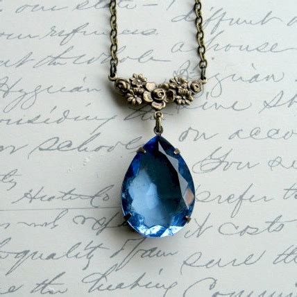 Blue crystal pendant necklace, vintage inspired - Botanical Bird Jewelry