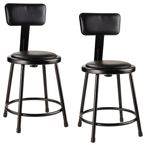 National Public Seating B Round Stool W Black Vinyl Padded Back