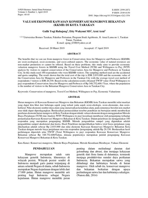 Valuasi Ekonomi Kawasan Konservasi Mangrove Bekantan (KKMB) Di Kota Tarakan | PDF ...