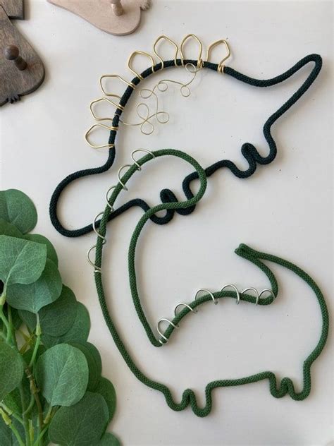 Set Of Two Knitted Wire Dinosaurs Nursery Kids Bedroom Wall Decor