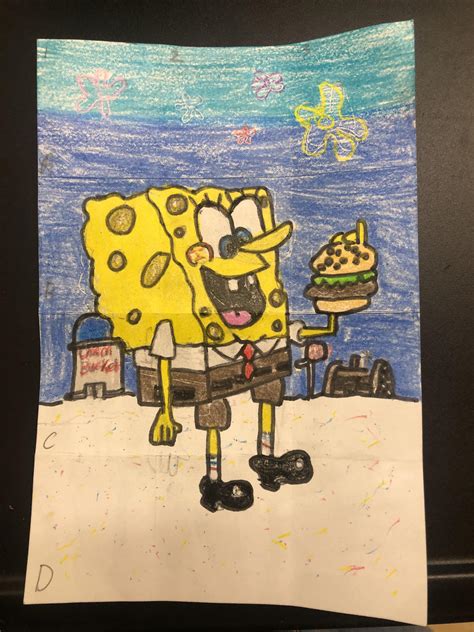 My Drawing Of Spongebob Eating A Krabby Patty Rspongebob