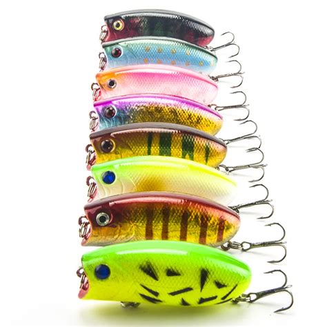 Topwater Fishing Poper Lures 8pcs Hard Bait Artificial Popper Lures