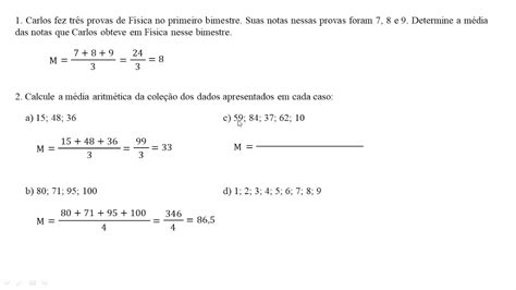 Lista De Exerc Cios M Dia Aritm Tica Simples E Ponderada O Ano