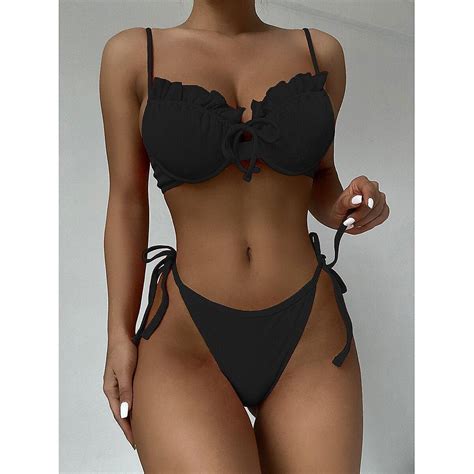 Kvinner Bikini Push Up Farger Badedrakt Kvinne Badetøy Sexy Bikini Set Ruffle Biquini Micro