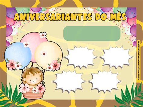 Painel Aniversariantes Tema Safari Cantinho Ensinar