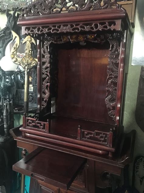 Large Chinese Buddhist Altar Shrine Cabinet Carved Wood Dragons For