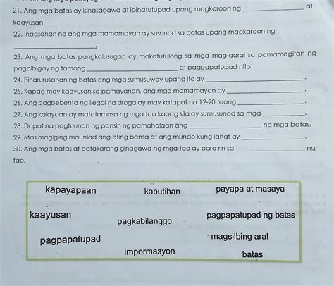 Lll Buuin Ang Mga Pahayag Piliin Sa Kahon Ang Angkop Na Salita Ng