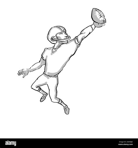 Cartoon style illustration of an American football player done in black ...