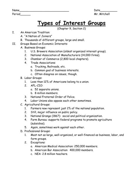 Types Of Interest Groups Worksheet Answers