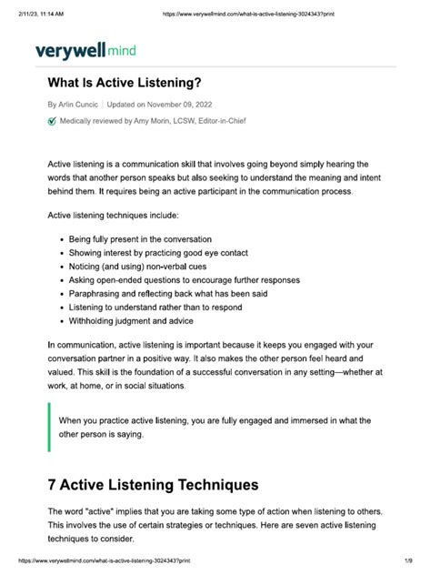 Active Listening Techniques | PDF