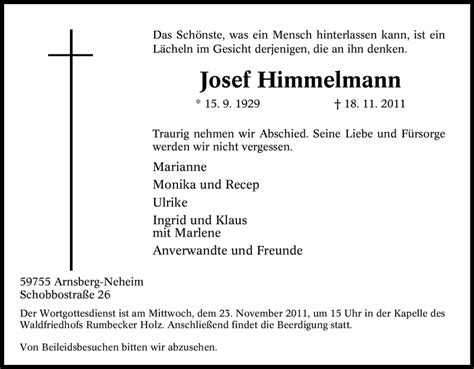 Traueranzeigen Von Josef Himmelmann Trauer In NRW De