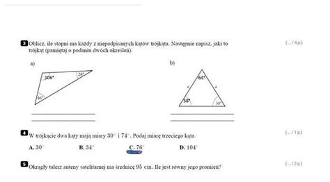 Oblicz Ile Stopni Ma Ka Dy Z Niepodpisanych Tr Jk T W Brainly Pl