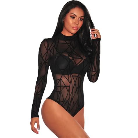 Women See Through Mesh Sheath Bodysuits Rompers Lady Female Sexy