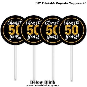 Cheers To 50 Years Cupcake Toppers 2 Round Tags Favor Etsy