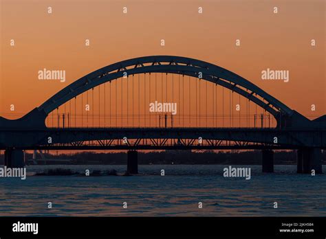 A sunset view of Godavari Arch Bridge on Godavari River in Rajahmundry ...