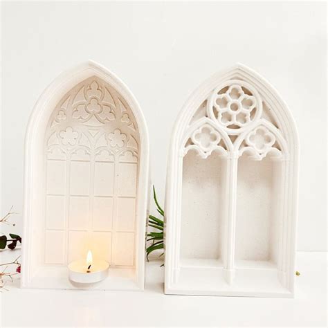 Concrete Houses Window Church Silicone Molds Tealight Candle Holder