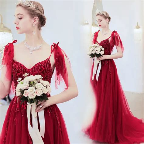 Chic Beautiful Red Evening Dresses A Line Princess Spaghetti