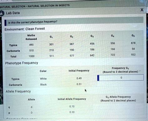 Iatural Selection Natural Selection In Insects Lab Data Is Thls The