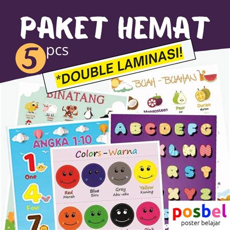 Jual Posbel Poster Edukasi Anak Balita Belajar Warna Angka Huruf Buah