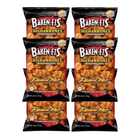 Baken Ets Fried Pork Skins FLAMIN HOT Chicharrones Oz Pack Of