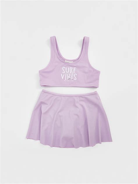 LCW Kids Lila Hızlı Kuruyan UV Korumalı Kız Çocuk Etekli Bikini S5CY05Z4 SW1 LCW