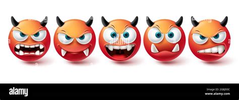 Smiley Evil Face Vector Set Smileys Emoji Bad Monster Demon And