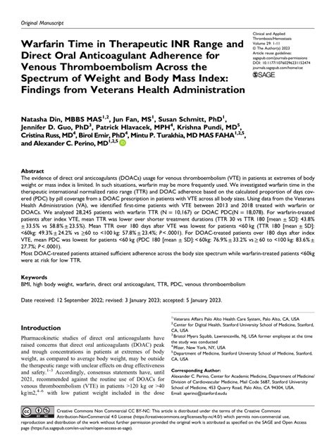 Pdf Warfarin Time In Therapeutic Inr Range And Direct Oral