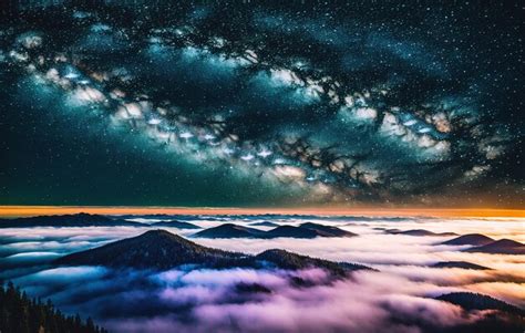 Premium Ai Image Aerial View Milky Way Over The Mountains In The Fog