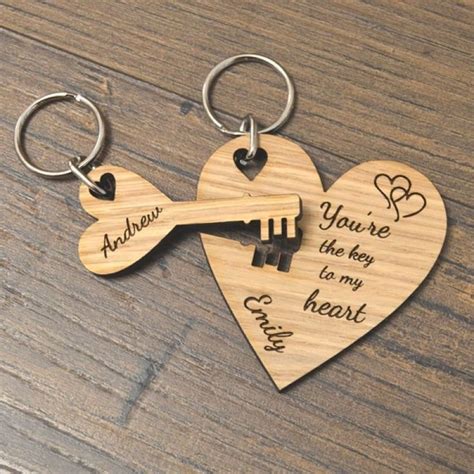 Youre The Key To My Heart Personalised Wood Engraved Keyring Set