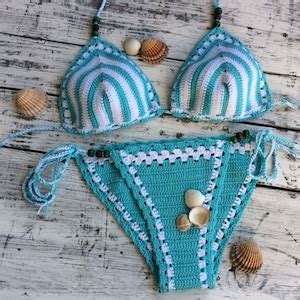 Crochet Bikini Crochet Swimsuit Triangle Bikini Stripes Bikini Etsy