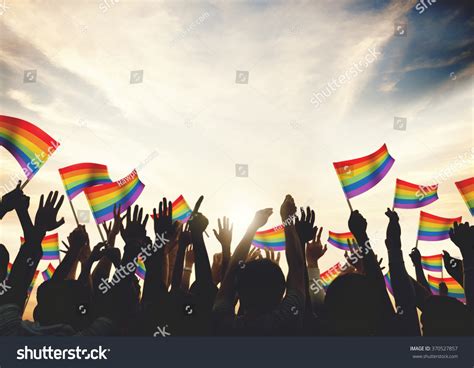 Gay Rainbow Flag Crowd Celebration Arms Stock Photo 370527857 Shutterstock