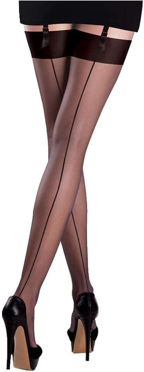 Mytoptrendz® Black Sheer Stockings For Suspenders Back Seam French