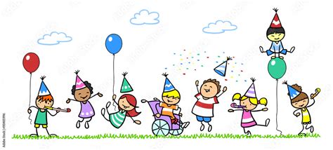 Kinder feiern Geburtstag mit Junge im Rollstuhl Stock Illustration ...