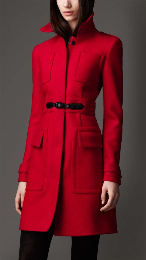 Lyst Burberry Buckle Detail Wool Coat In Red