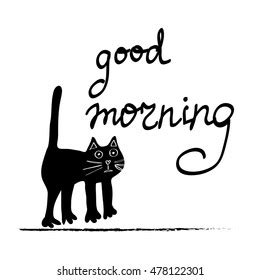 Cartoon Vector Cat Good Morning Stock Vector (Royalty Free) 478122301 ...