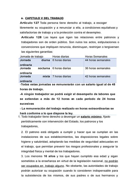 Capitulo V DEL Trabajo a V DEL TRABAJO Artículo 127 Toda persona