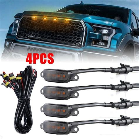 4X Raptor Style Smoked Lens Amber LED Front Grille Running Lights For