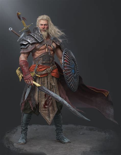 Blonde Long Hair Beard Warrior Men Cgi Wind Barbarian Weapon