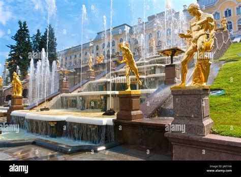 Fountains in Petrodvorets Peterhof, Saint Petersburg, Russia Stock ...