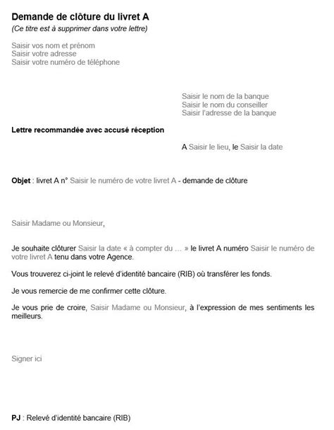 Lettre De Cloture D Un Livret A Exemple De Lettre