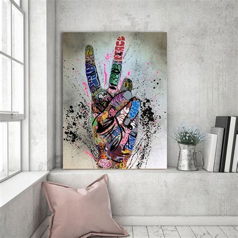 Peace Hand Sign Graffiti Canvas Wall Art Hi Hand Graffiti - Etsy