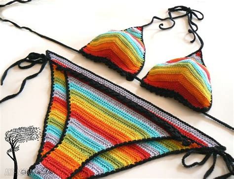 tęczowe bikini no plaża szydełkowy ღ art Madam pl