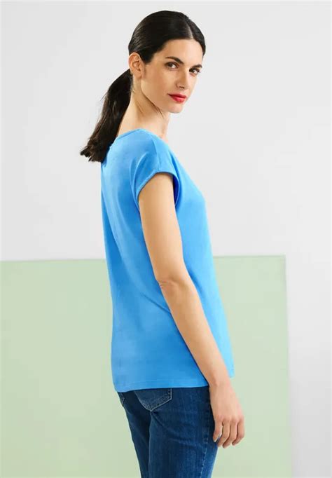 Street One Basic T Shirt Mit Wording F R Damen In Blau Street One