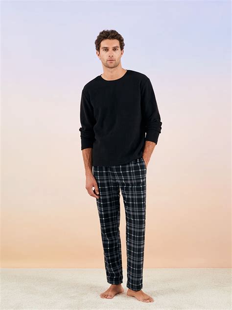 Standard Pattern Plaid Fleece Men S Pajamas Set W Bk Z Rqn