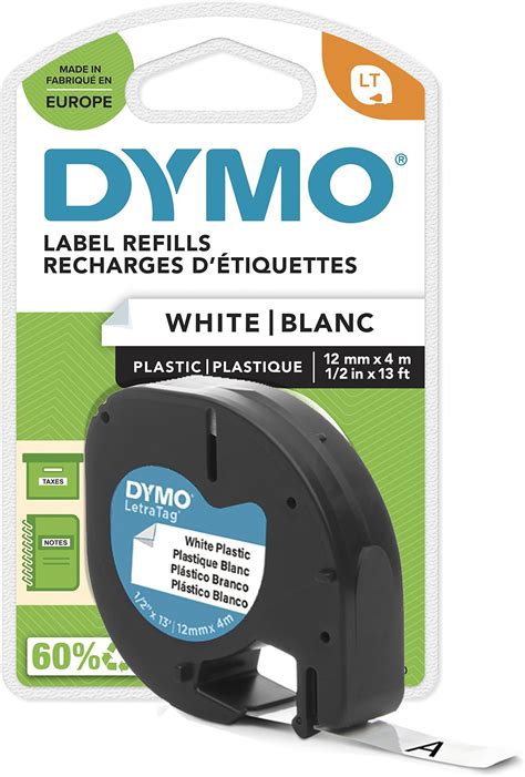 Dymo Authentic Lt Plastic Labels Mm X M Roll Black Print On