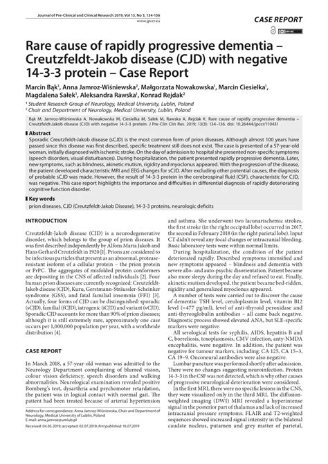 Pdf Rare Cause Of Rapidly Progressive Dementia Creutzfeldt Jakob