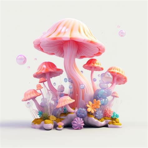 Premium Ai Image 3d Illustration Of Pink Mushrooms On A White Background