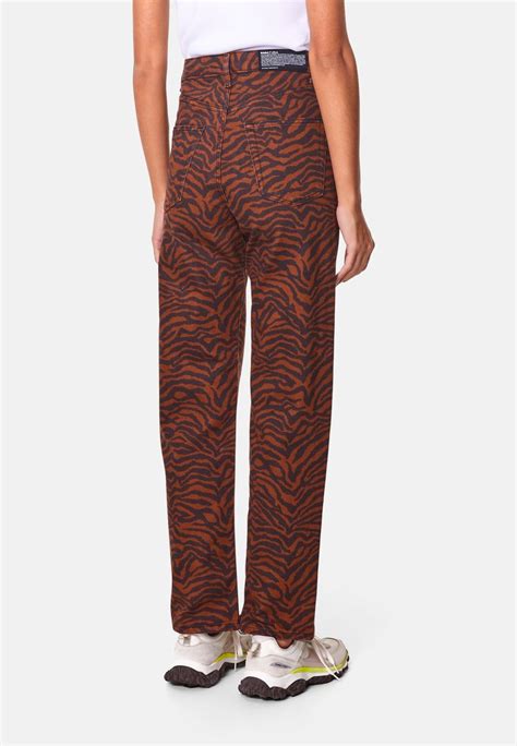 Bimba Y Lola Cropped Tiger Print Straight Leg Jeans Tiger Brown