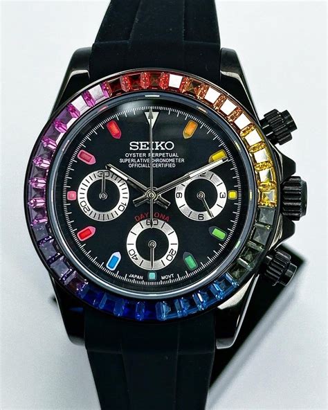 Custom Seiko Mod Black Rainbow Daytona 395mm Mens Fashion Watches