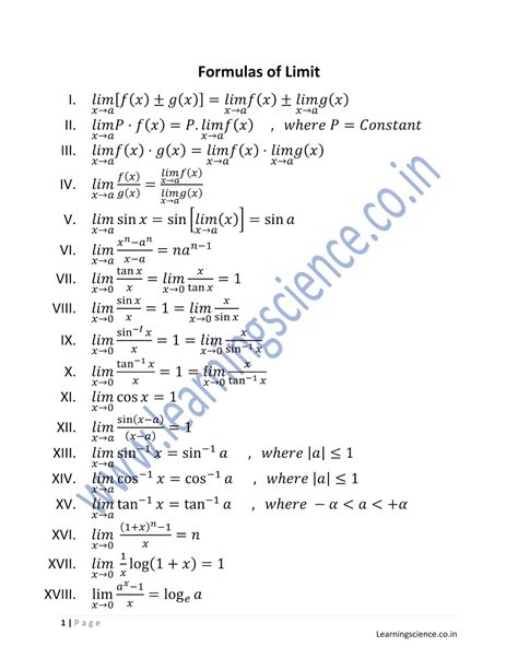 Formulas Of Limits Solution